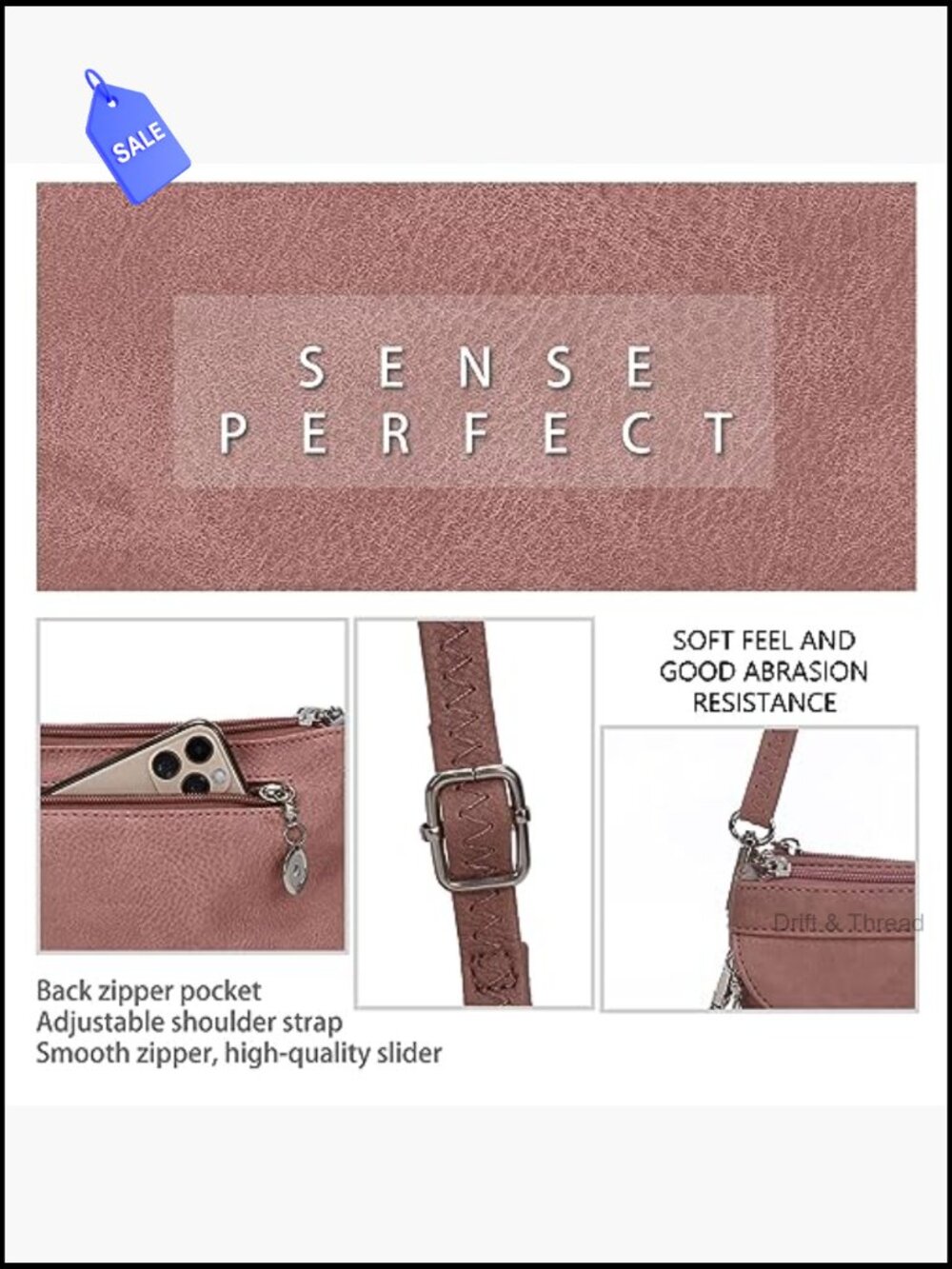Vegan Leather Crossbody Bag with Wristlet Strap Mini Purse for Women - Picture 3 of 7